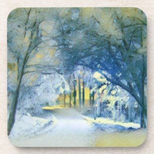 Blue Winter Scenery Hard plastic coaster