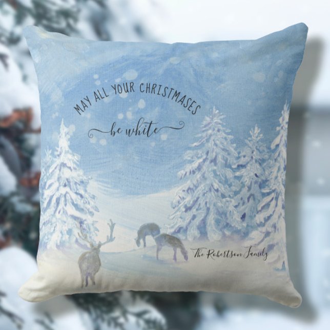Blue Winter Snow Christmas be White Family Name Cushion (Creator Uploaded)