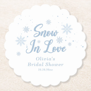 Blue Winter Snow in love Bridal Shower Paper Coaster