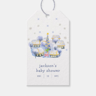 Blue Winter Snow It Take A Village Baby Shower Gift Tags