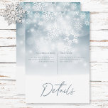 Blue Winter Snow Modern Wedding Details Enclosure Card<br><div class="desc">Embrace the magic of a winter wonderland with our enchanting wedding details enclosure card. Imagine a soft, dusty blue canvas reminiscent of a twilight sky, sprinkled with delicate white snowflakes as they gently fall. Ethereal bokeh lights shimmer above, evoking a sense of joyous celebration. A crisp white base, mimicking a...</div>