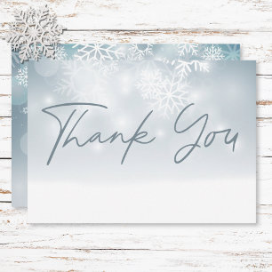 Blue Winter Snow Modern Wedding  Thank You Card