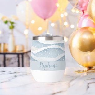 Blue Winter Snowfall Monogram Wave Pattern