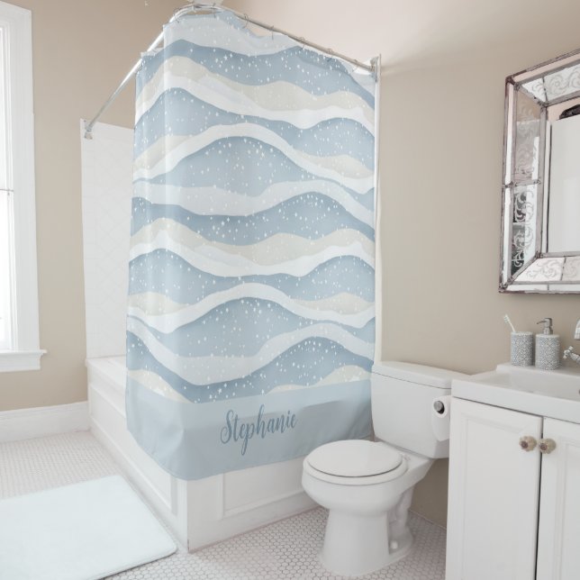 Blue Winter Snowfall Wave Personalized Pattern Shower Curtain (In Situ)