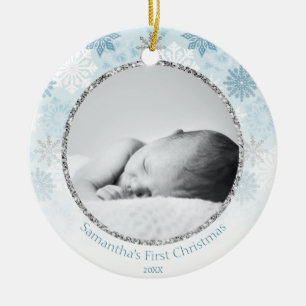 Blue Winter Snowflake Baby's First Christmas Ceramic Tree Decoration