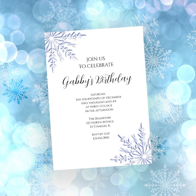 Blue Winter Snowflake Birthday Party Invitation (Creator Uploaded)