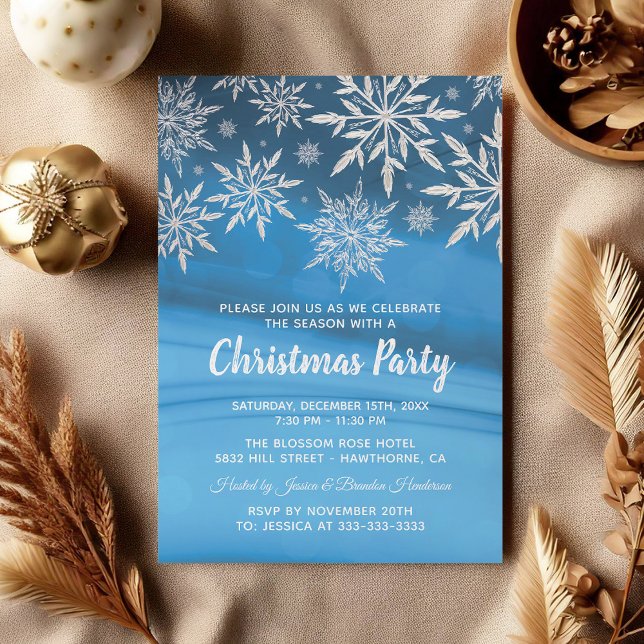 Blue Winter Snowflake Christmas Holiday Party Invitation (Creator Uploaded)