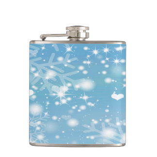 Blue Winter Snowflake Design Hip Flask