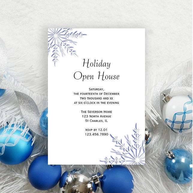 Blue Winter Snowflake Holiday Open House Party Invitation (Creator Uploaded)