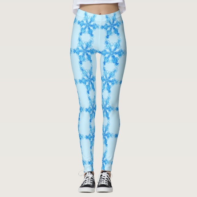 Blue Winter Snowflake Leggings (Front)