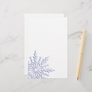 Blue Winter Snowflake on White Stationery