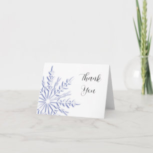 Blue Winter Snowflake on White Thank You Card