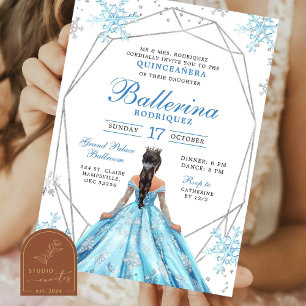 Blue Winter Snowflake Princess Quinceanera  Invitation