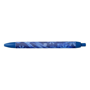 Blue Winter Snowflakes Christmas Black Ink Pen