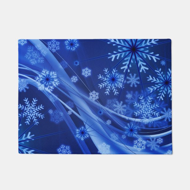 Blue Winter Snowflakes Christmas Doormat (Front)