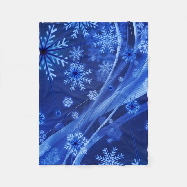 Blue Winter Snowflakes Christmas Fleece Blanket (Front)