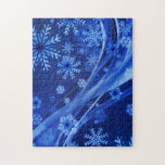 Blue Winter Snowflakes Christmas Jigsaw Puzzle<br><div class="desc">Blue Christmas design with decorative winter swirls and snowflakes.</div>