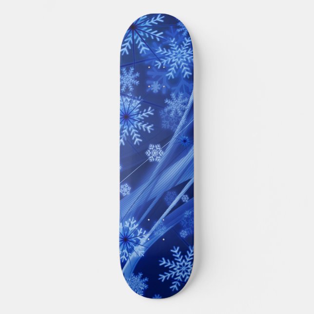 Blue Winter Snowflakes Christmas Skateboard (Front)