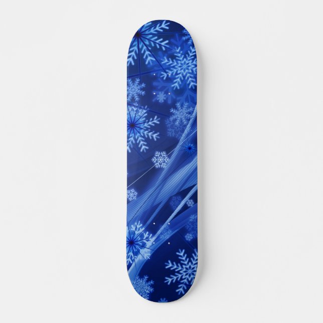 Blue Winter Snowflakes Christmas Skateboard (Front)