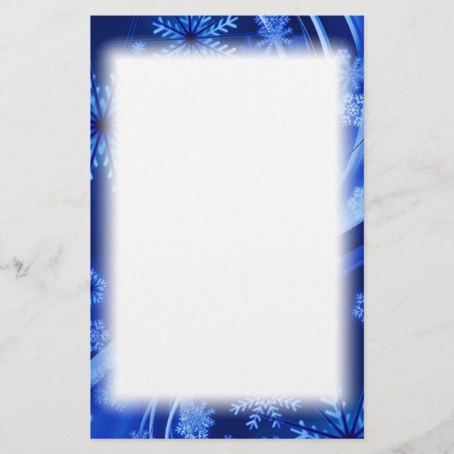 Blue Winter Snowflakes Christmas Stationery (Front)