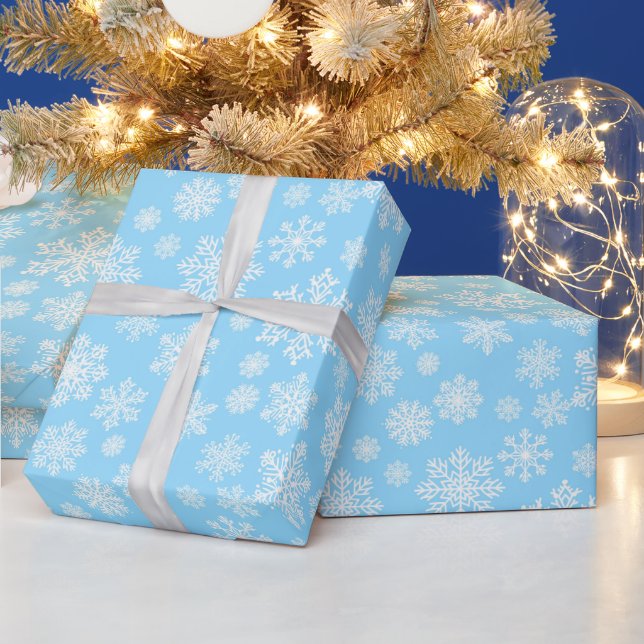 Blue Winter Snowflakes Christmas Wrapping Paper (Holidays)