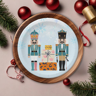 Blue Winter Snowflakes Nutcracker Baby Shower Paper Plate