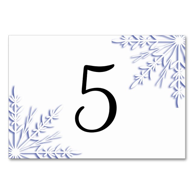 Blue Winter Snowflakes on White Table Numbers (Front)