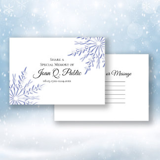 Blue Winter Snowflakes Share a Memory Funeral  Card
