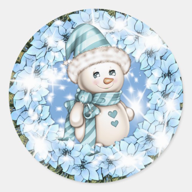  Blue Winter Snowman Sticker (Front)