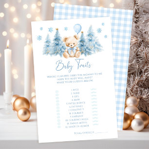 Blue Winter Teddy Bear Baby Boy Shower Traits Game