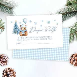 Blue Winter Teddy Bear Baby Shower Diaper Raffle Enclosure Card