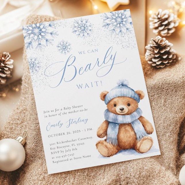 Blue Winter Teddy Bear Baby Shower Invitation (Creator Uploaded)