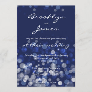 Blue Winter Themed Wedding Invitations Bokeh