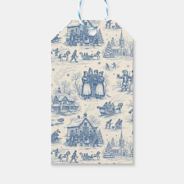 Blue Winter Toile Chinoiserie Gift Tags (Front)