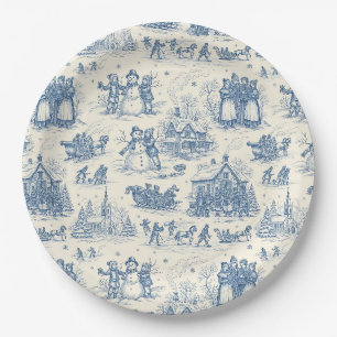 Blue Winter Toile Chinoiserie Paper Plate