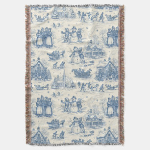 Blue Winter Toile Chinoiserie Throw Blanket