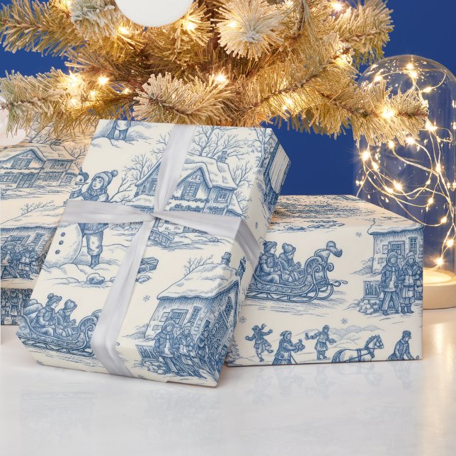 Blue Winter Toile Chinoiserie Wrapping Paper (Holidays)
