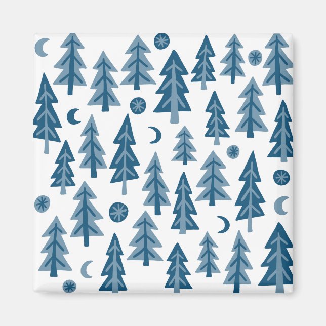 Blue Winter Trees Moonlight Forest Magnet (Front)