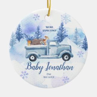 Blue Winter Truck Animal We're Expecting Parents Ceramic Tree Decoration