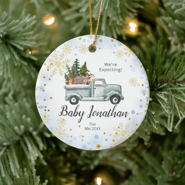 Blue Winter Truck We're Expecting Parents Ceramic Tree Decoration (Tree)