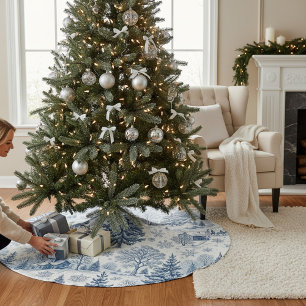 Blue Winter Village Christmas Snowy Cottage Design Brushed Polyester Tree Skirt