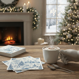 Blue Winter Village Christmas Toile Napkins