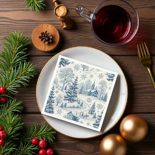 Blue Winter Village Christmas Toile Napkins
