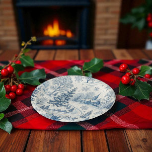 Blue Winter Village Christmas Toile  Paper Plate