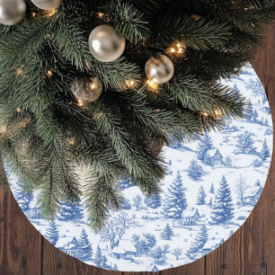 Blue Winter Village Toile Christmas Brushed Polyester Tree Skirt
