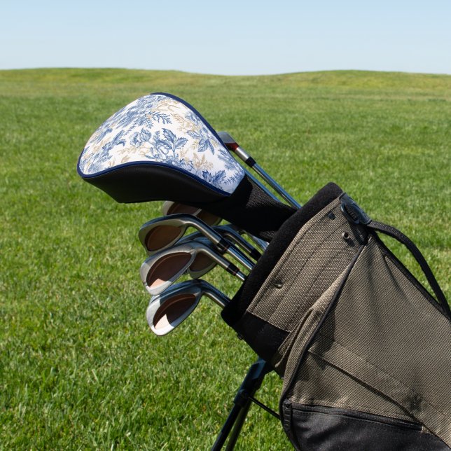 Blue Winter Vintage Flower Pattern Golf Head Cover (In Situ)