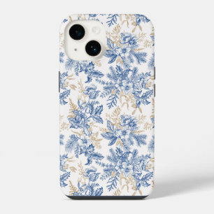 Blue Winter Vintage Flower Pattern iPhone 14 Case