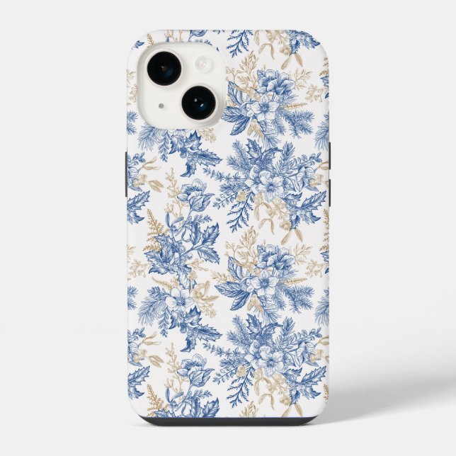 Blue Winter Vintage Flower Pattern iPhone Case (Back)