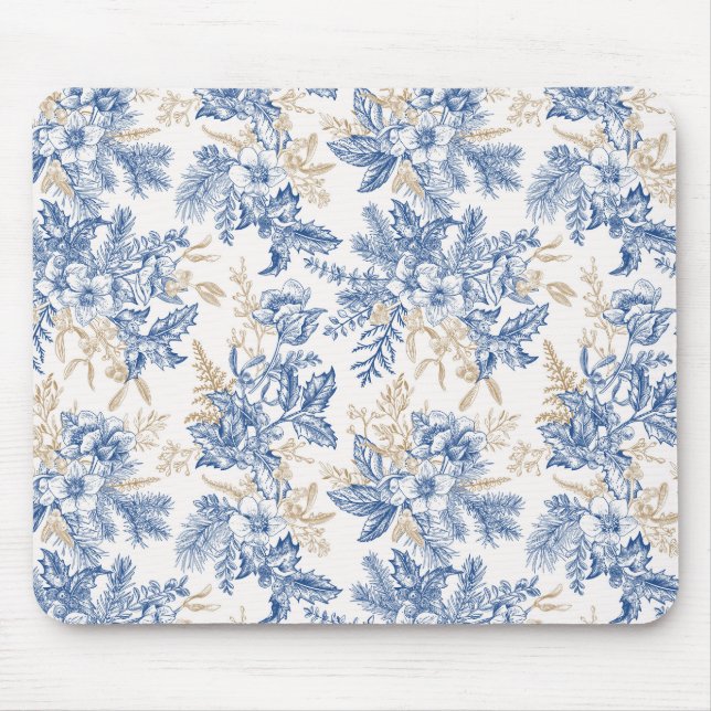 Blue Winter Vintage Flower Pattern Mouse Pad (Front)
