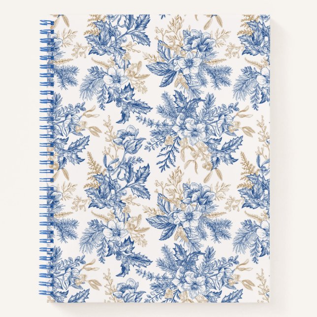 Blue Winter Vintage Flower Pattern Notebook (Front)